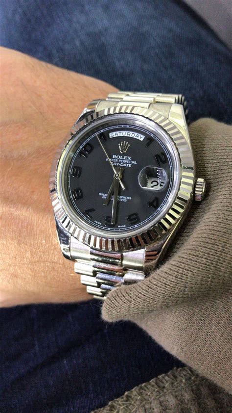 rolex day date ii white gold black dial|rolex oyster perpetual white gold.